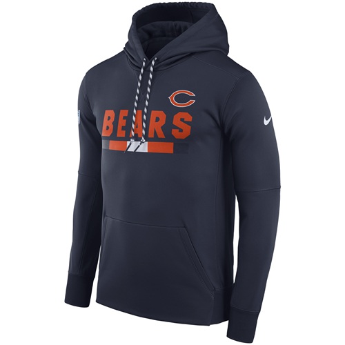 Men's Chicago Bears Nike Navy Sideline ThermaFit Performance PO Hoodie - Click Image to Close